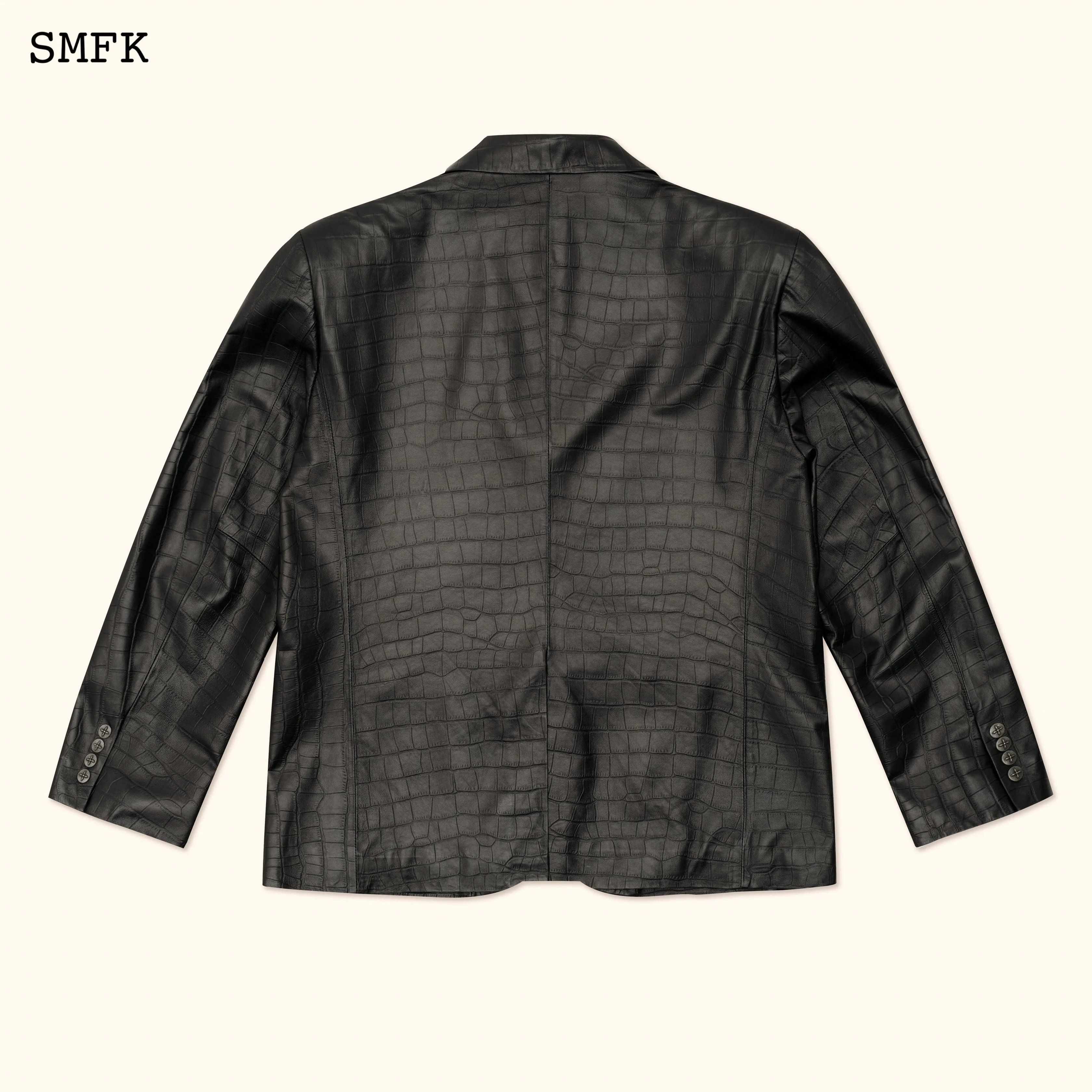 WildWorld Vintage Leather Black Crocodile Suit