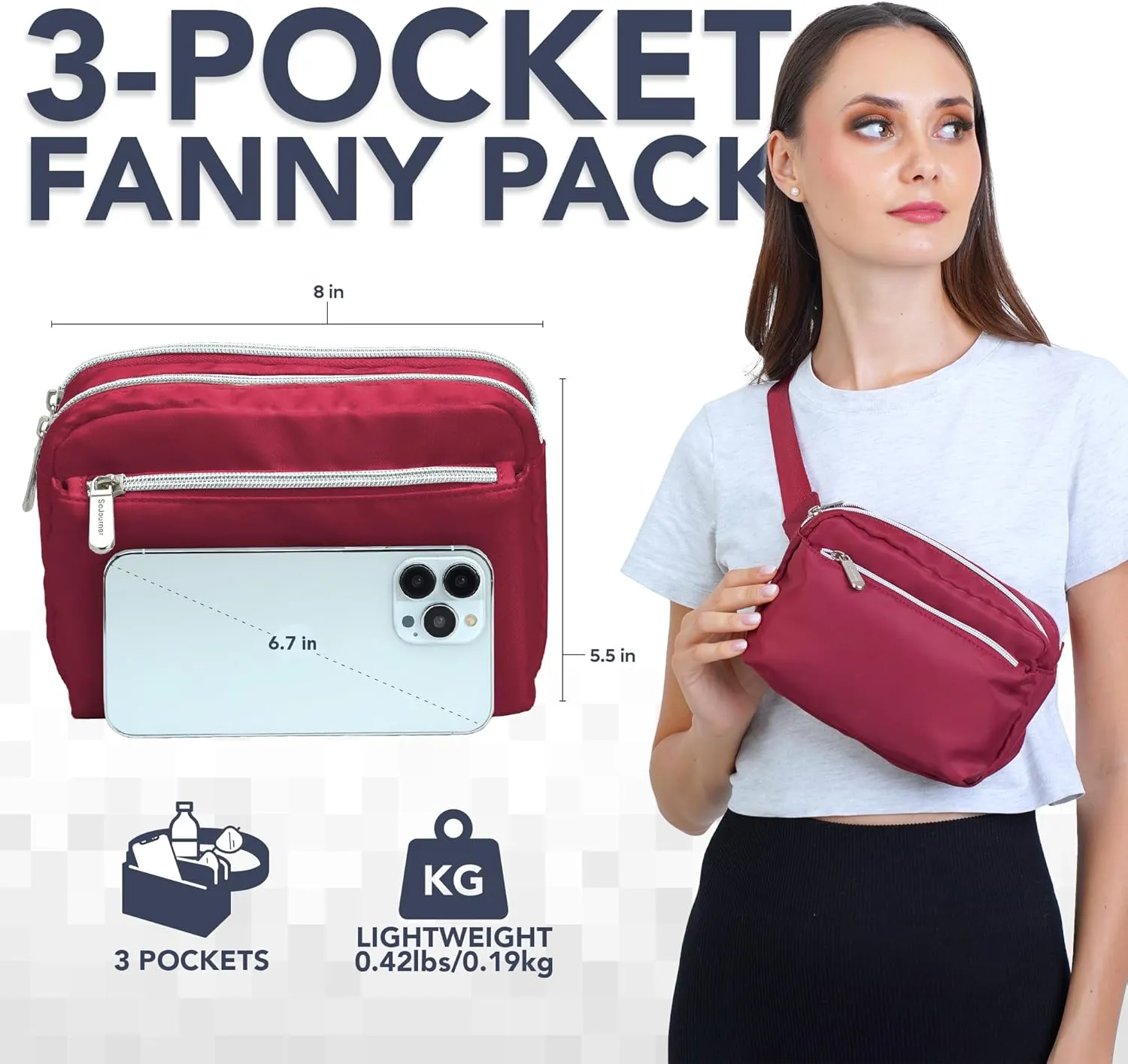 Wine Red Crossbody Belt Bag for Women – Stylish Fanny Pack, Functional and Fashion Waist Packs for Travel, Festivals, and Everyday Use