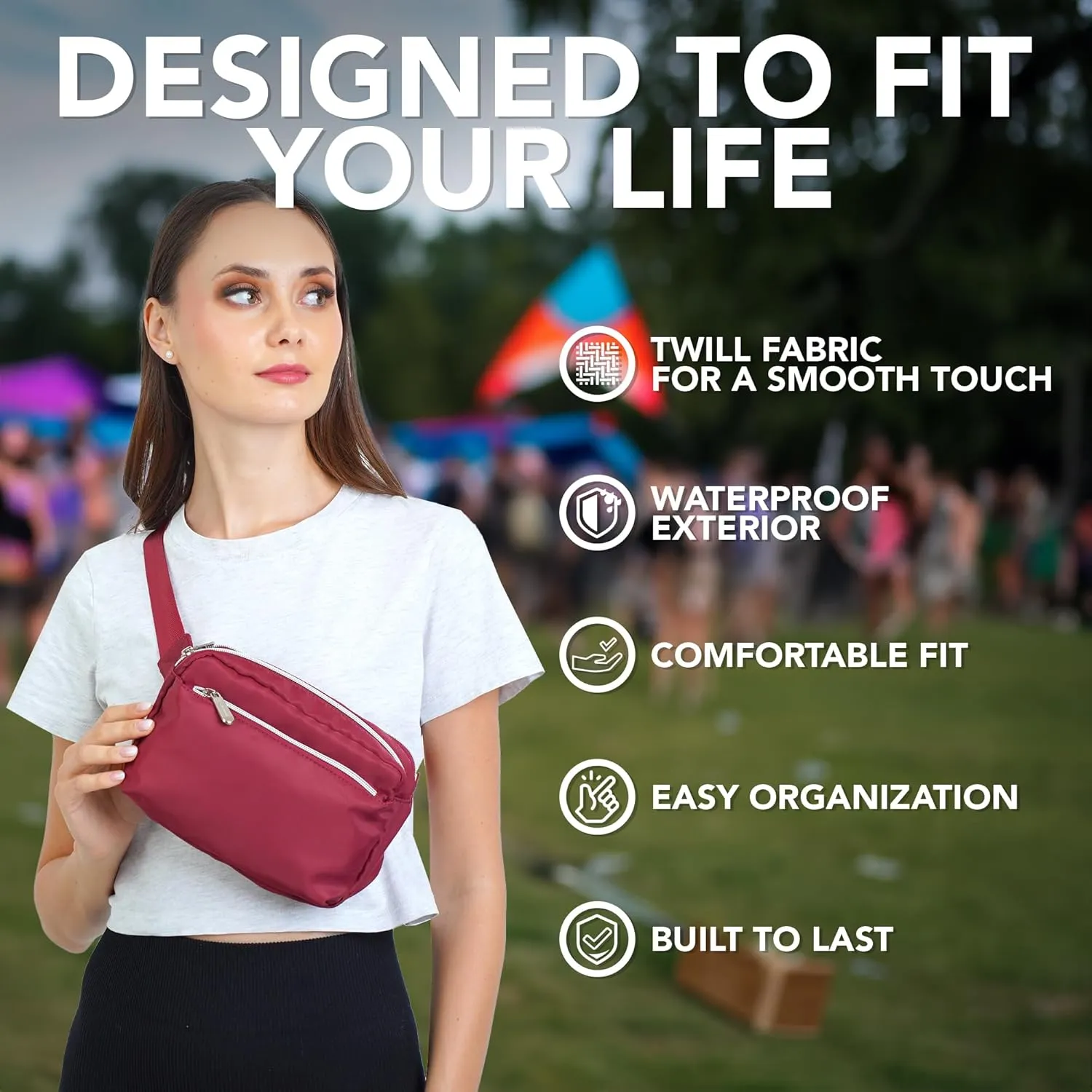 Wine Red Crossbody Belt Bag for Women – Stylish Fanny Pack, Functional and Fashion Waist Packs for Travel, Festivals, and Everyday Use