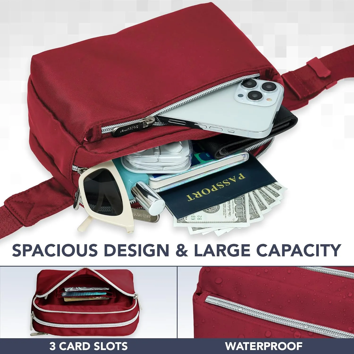 Wine Red Crossbody Belt Bag for Women – Stylish Fanny Pack, Functional and Fashion Waist Packs for Travel, Festivals, and Everyday Use
