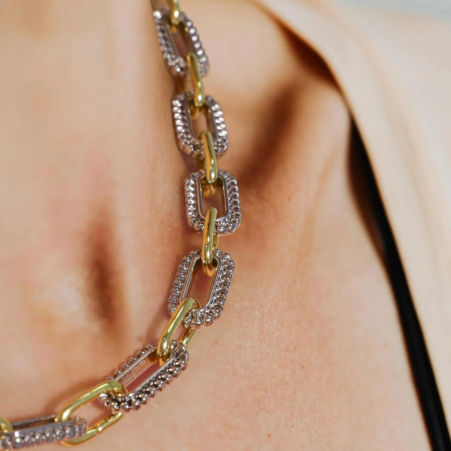 Wire Cable Necklaces for Women, Two Tone Link Chain Necklaces Circles Gold and Silver Adjustable Necklaces Classic Designer Costume Jewelry for Women Gifts