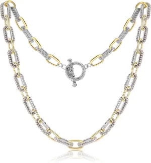 Wire Cable Necklaces for Women, Two Tone Link Chain Necklaces Circles Gold and Silver Adjustable Necklaces Classic Designer Costume Jewelry for Women Gifts