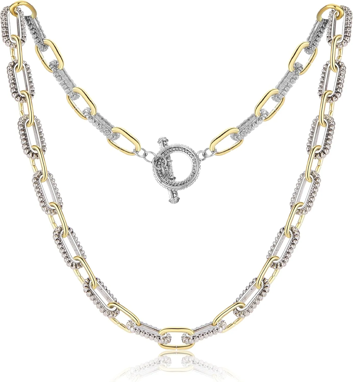 Wire Cable Necklaces for Women, Two Tone Link Chain Necklaces Circles Gold and Silver Adjustable Necklaces Classic Designer Costume Jewelry for Women Gifts