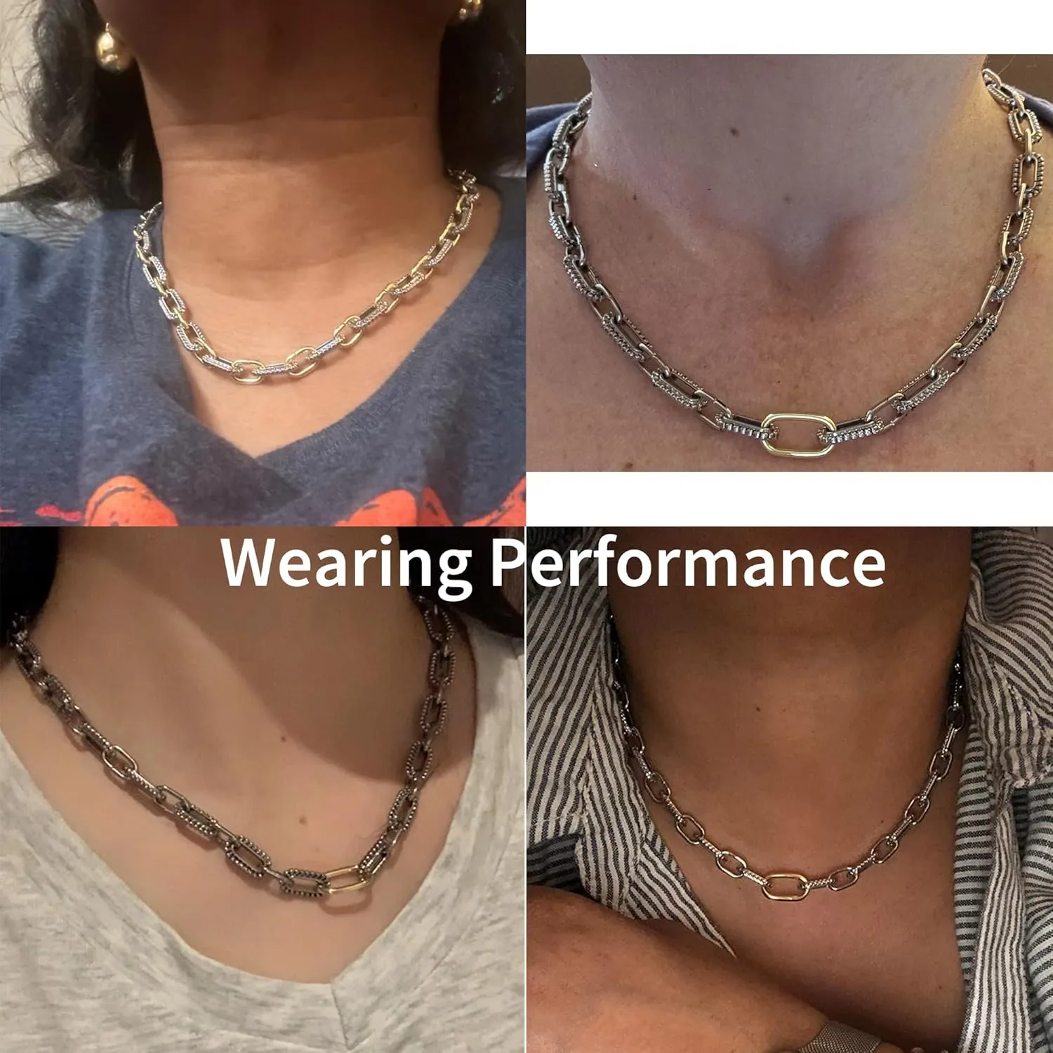 Wire Cable Necklaces for Women, Two Tone Link Chain Necklaces Circles Gold and Silver Adjustable Necklaces Classic Designer Costume Jewelry for Women Gifts