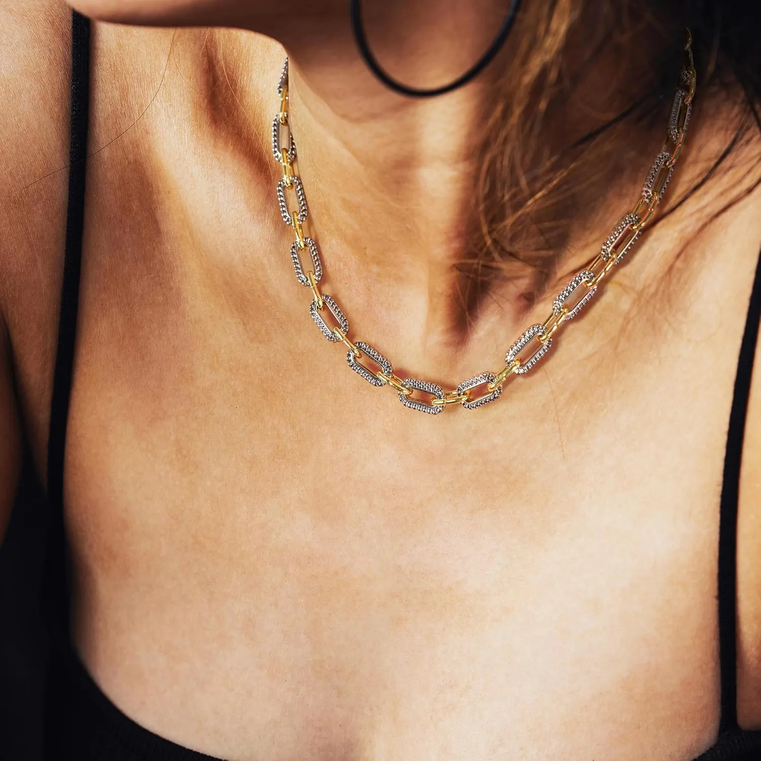 Wire Cable Necklaces for Women, Two Tone Link Chain Necklaces Circles Gold and Silver Adjustable Necklaces Classic Designer Costume Jewelry for Women Gifts