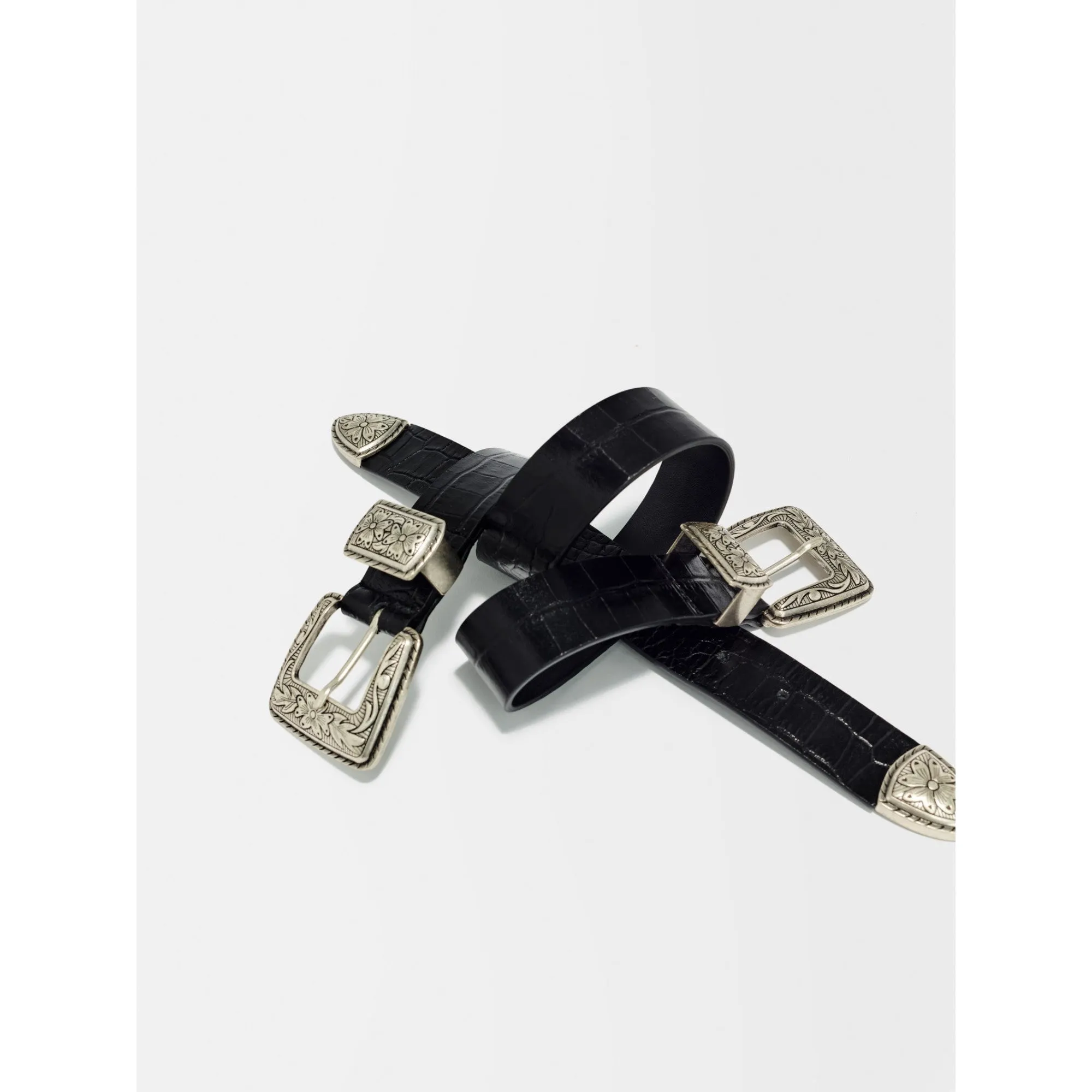 Women Double Buckle Belt  - Black