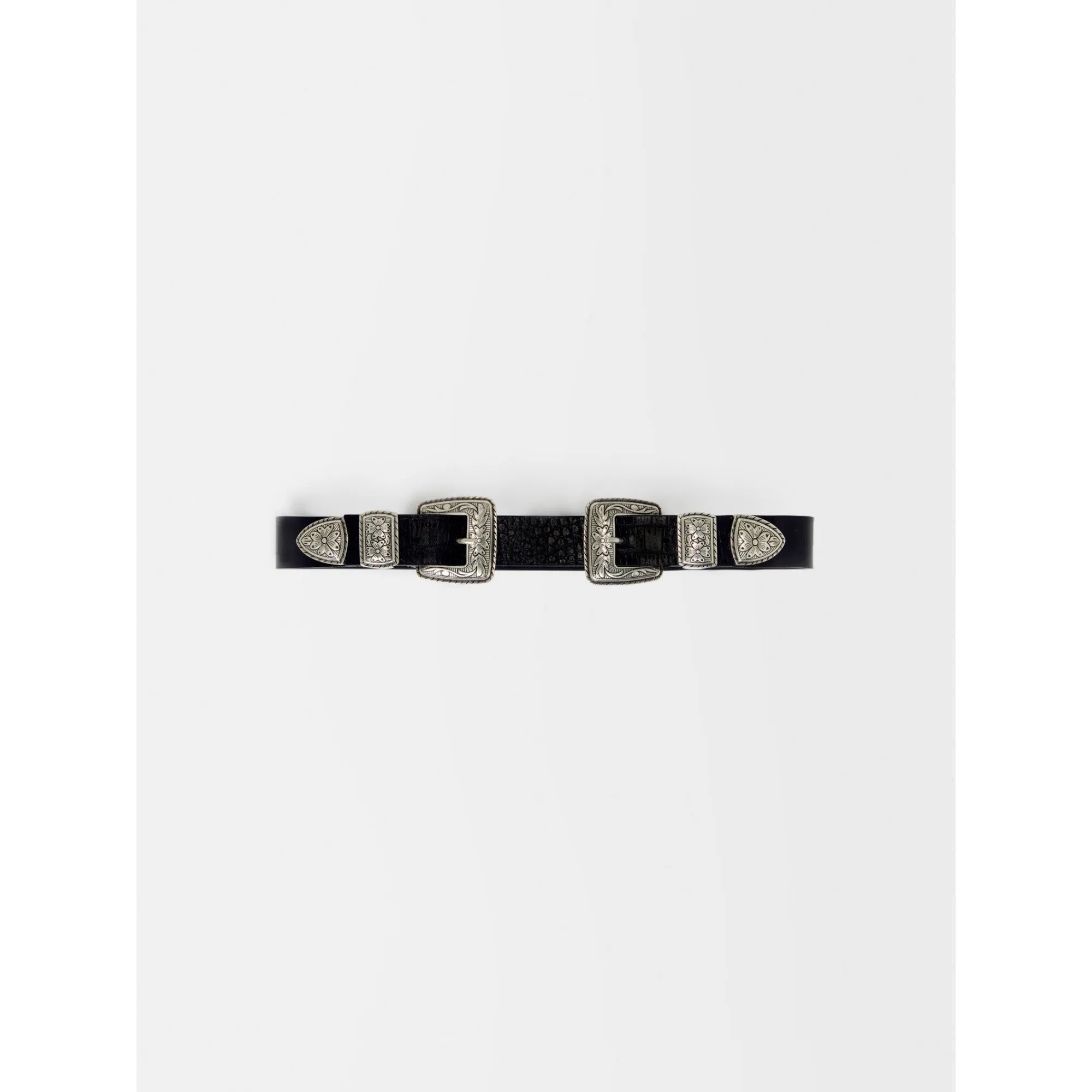 Women Double Buckle Belt  - Black