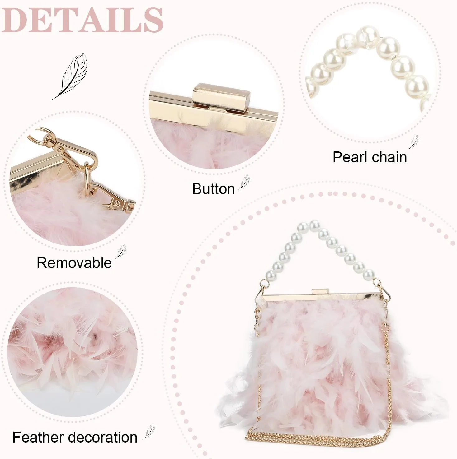 Women Feather Clutch Purses Fluffy Feather Evening Handbags for Wedding Banquet Party