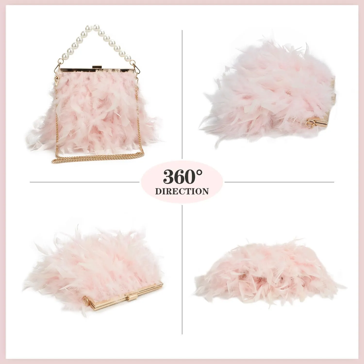 Women Feather Clutch Purses Fluffy Feather Evening Handbags for Wedding Banquet Party