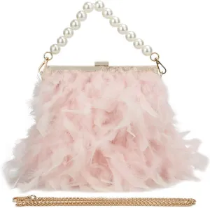 Women Feather Clutch Purses Fluffy Feather Evening Handbags for Wedding Banquet Party