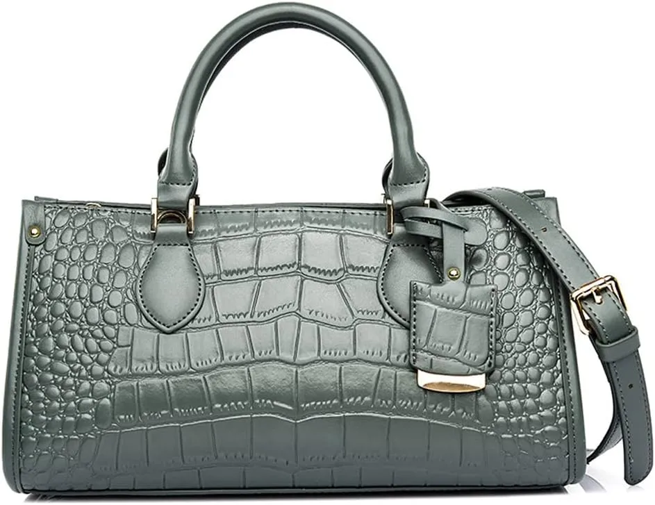 Women Handbags and Purse Crocodile Pattern Leather Top-Handle Handbag Vintage Satchel Bag Long Horizontal Purse Totes