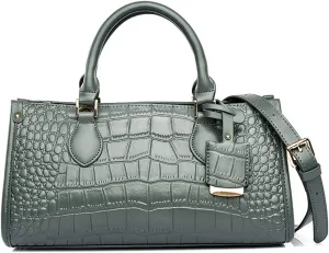 Women Handbags and Purse Crocodile Pattern Leather Top-Handle Handbag Vintage Satchel Bag Long Horizontal Purse Totes