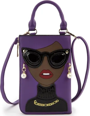Women Novelty Lady Face Shoulder Bags Funky PU Leather Top Handle Satchel Handbags Clutch Purse for Women