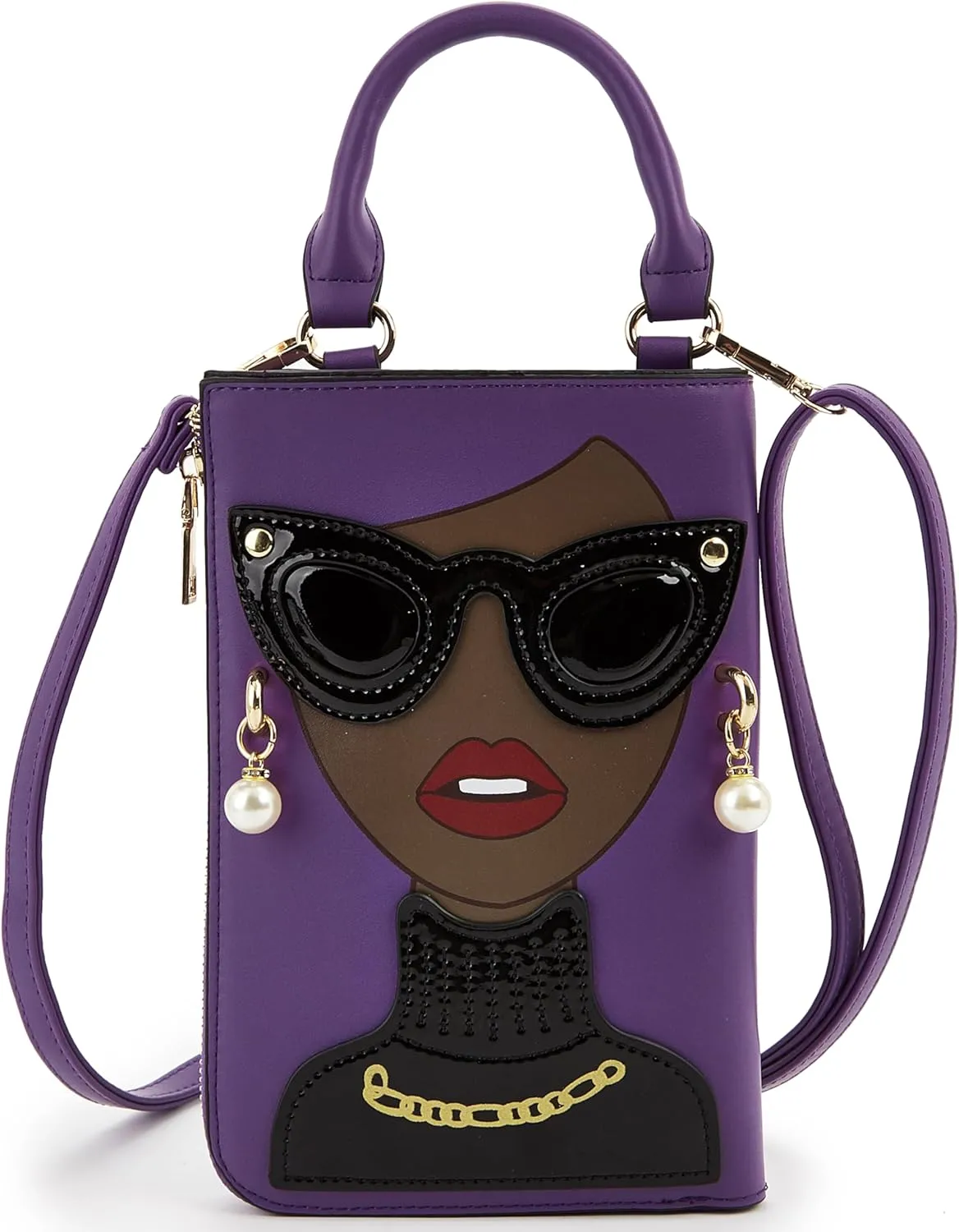 Women Novelty Lady Face Shoulder Bags Funky PU Leather Top Handle Satchel Handbags Clutch Purse for Women