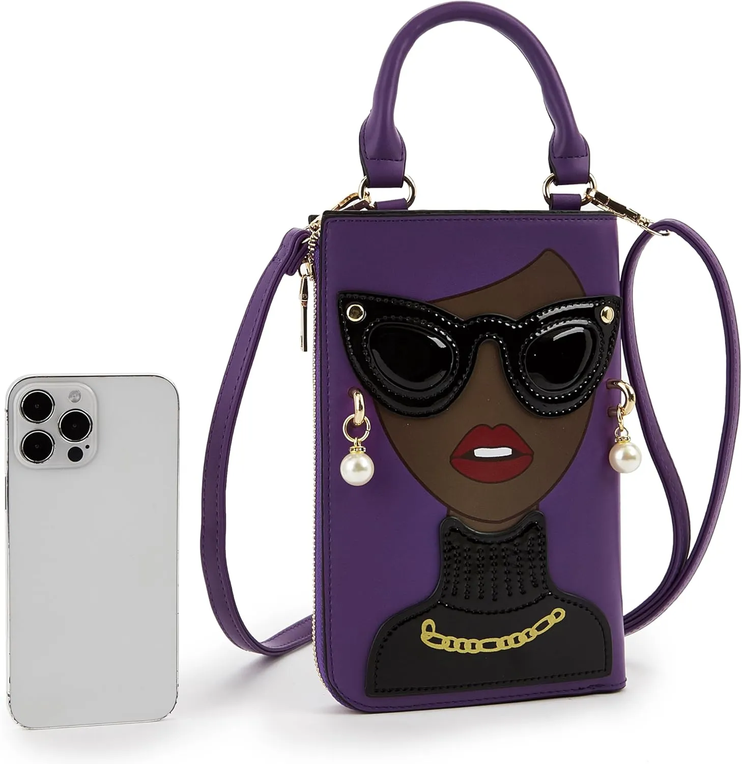 Women Novelty Lady Face Shoulder Bags Funky PU Leather Top Handle Satchel Handbags Clutch Purse for Women