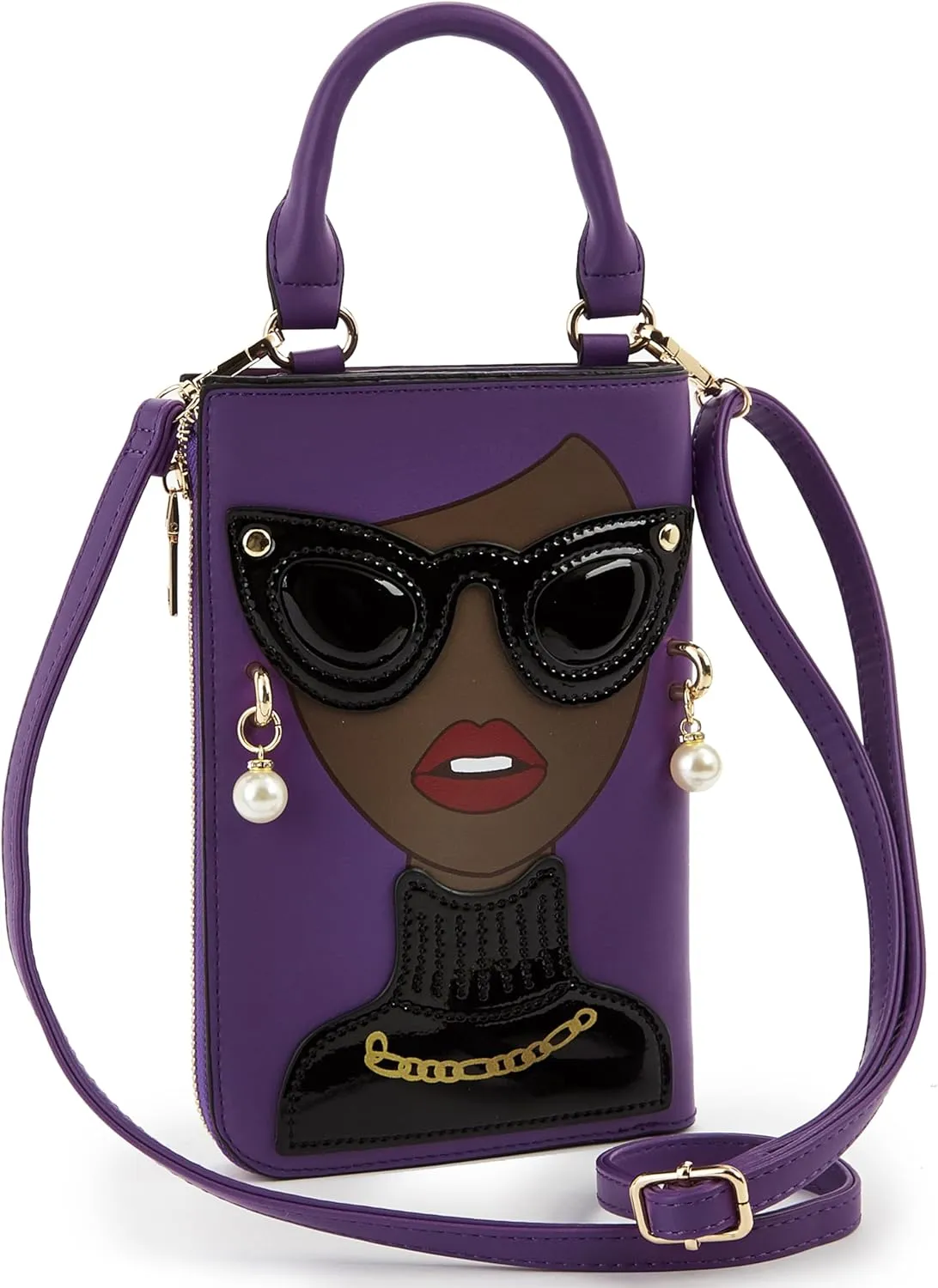 Women Novelty Lady Face Shoulder Bags Funky PU Leather Top Handle Satchel Handbags Clutch Purse for Women