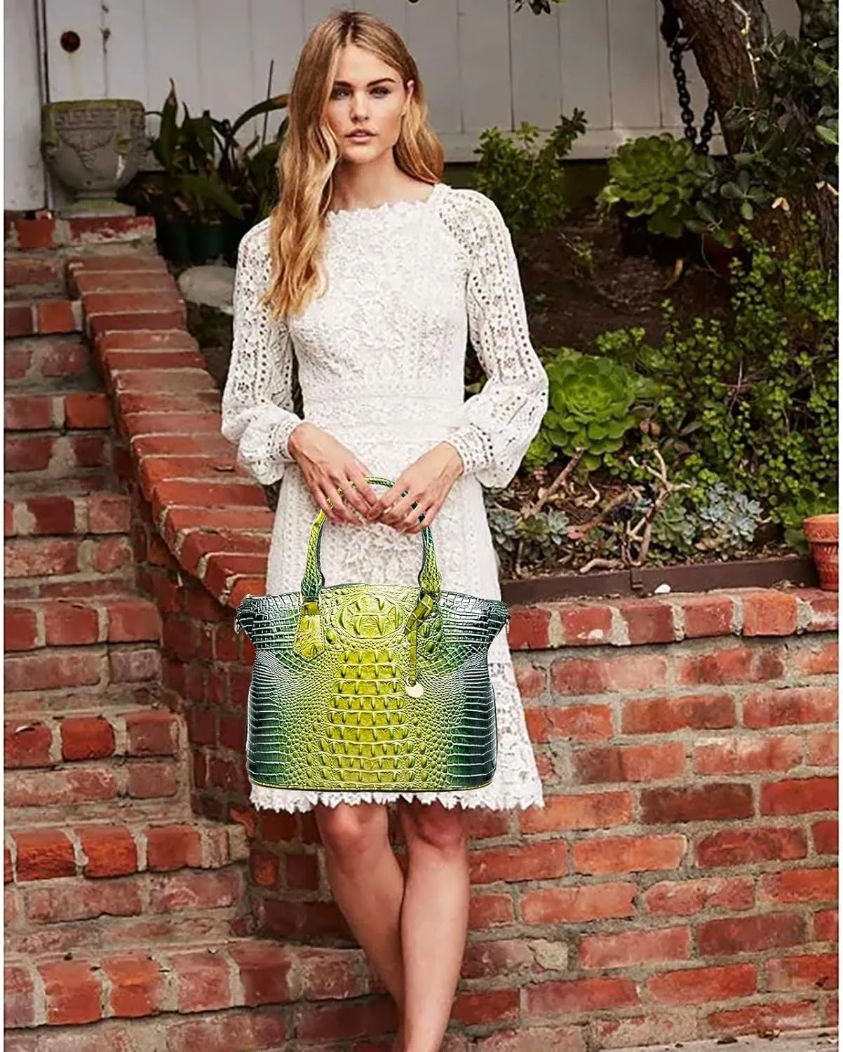Women Purse Vegan Leather Crocodile-Embossed Pattern With Removable Shoulder Strap Top Handle Large Shoulder Bags