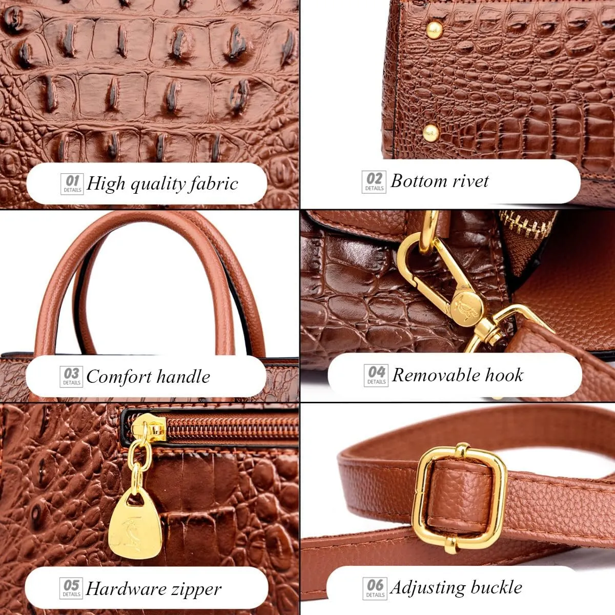 Women Satchel Bag PU Leather Crocodile-Embossed Pattern With Top Handle Shoulder Bags Handbags Fashion Purses Totes