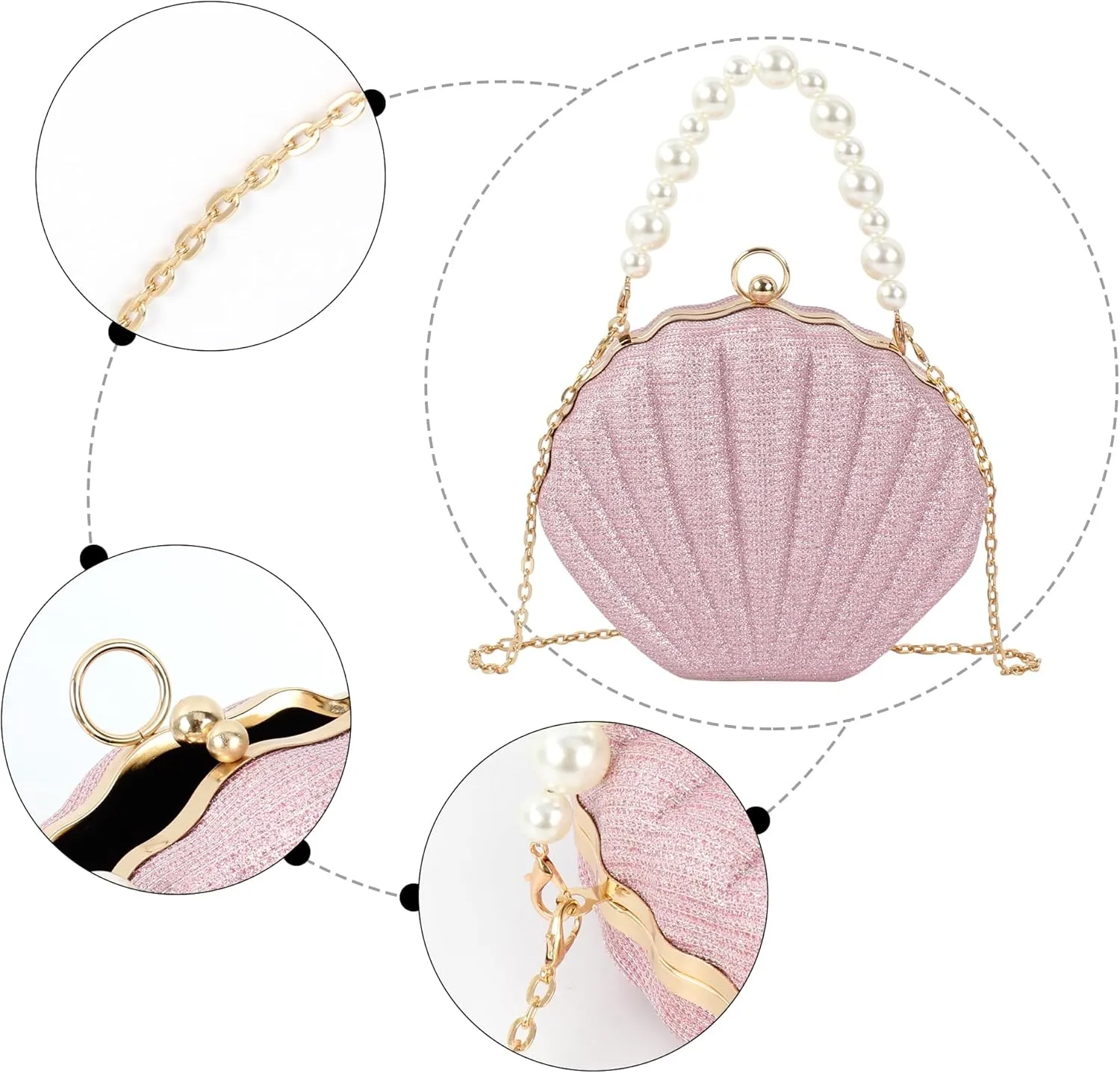 Women Seashell Evening Bag Purse Mermaid Chain Strap Clutch Handbag Shoulder Bag