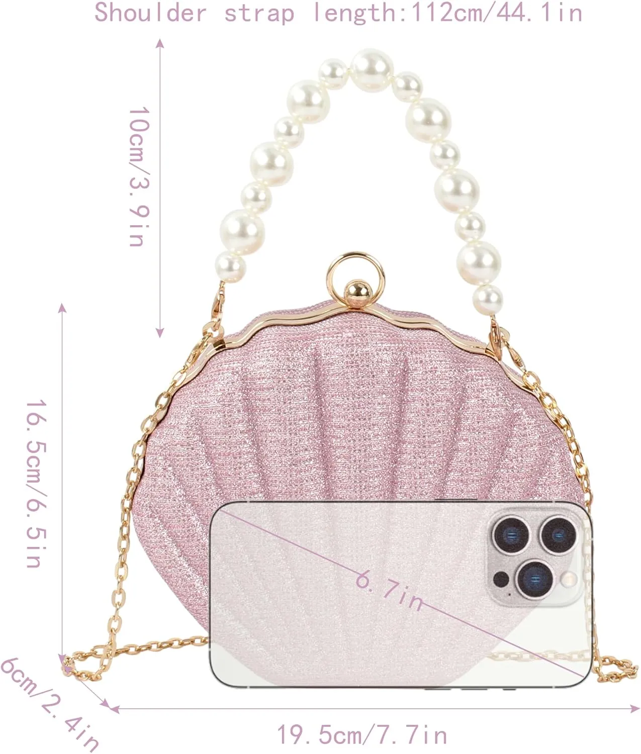 Women Seashell Evening Bag Purse Mermaid Chain Strap Clutch Handbag Shoulder Bag