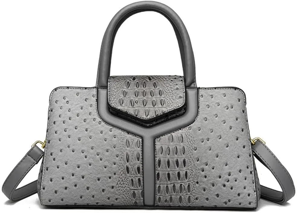 Women Top Handle Handbags Embossed Design Satchel Bag Crocodile Pattern Horizontal Long Purse Flap Shoulder Bag Totes