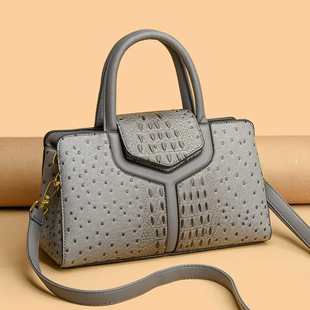 Women Top Handle Handbags Embossed Design Satchel Bag Crocodile Pattern Horizontal Long Purse Flap Shoulder Bag Totes