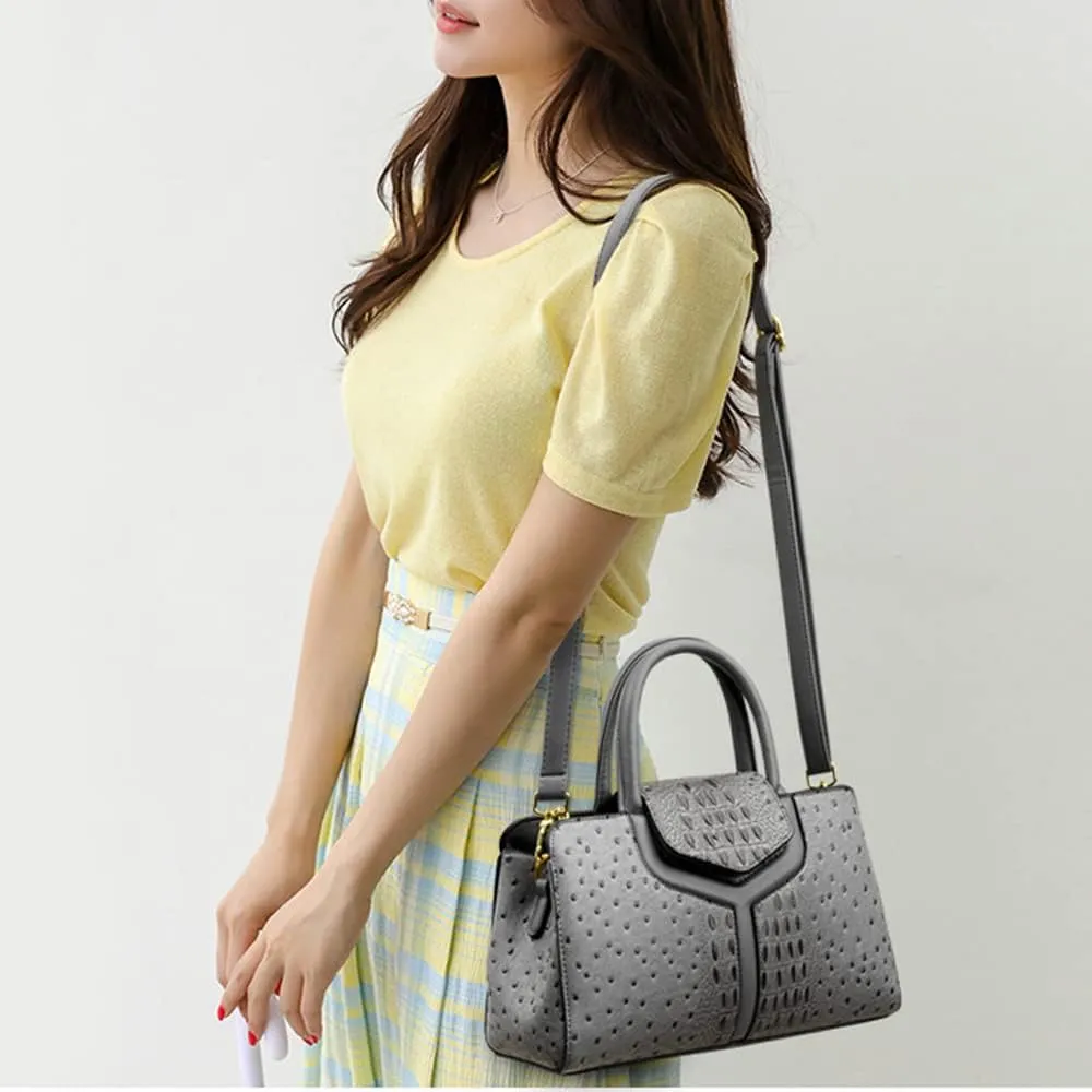 Women Top Handle Handbags Embossed Design Satchel Bag Crocodile Pattern Horizontal Long Purse Flap Shoulder Bag Totes