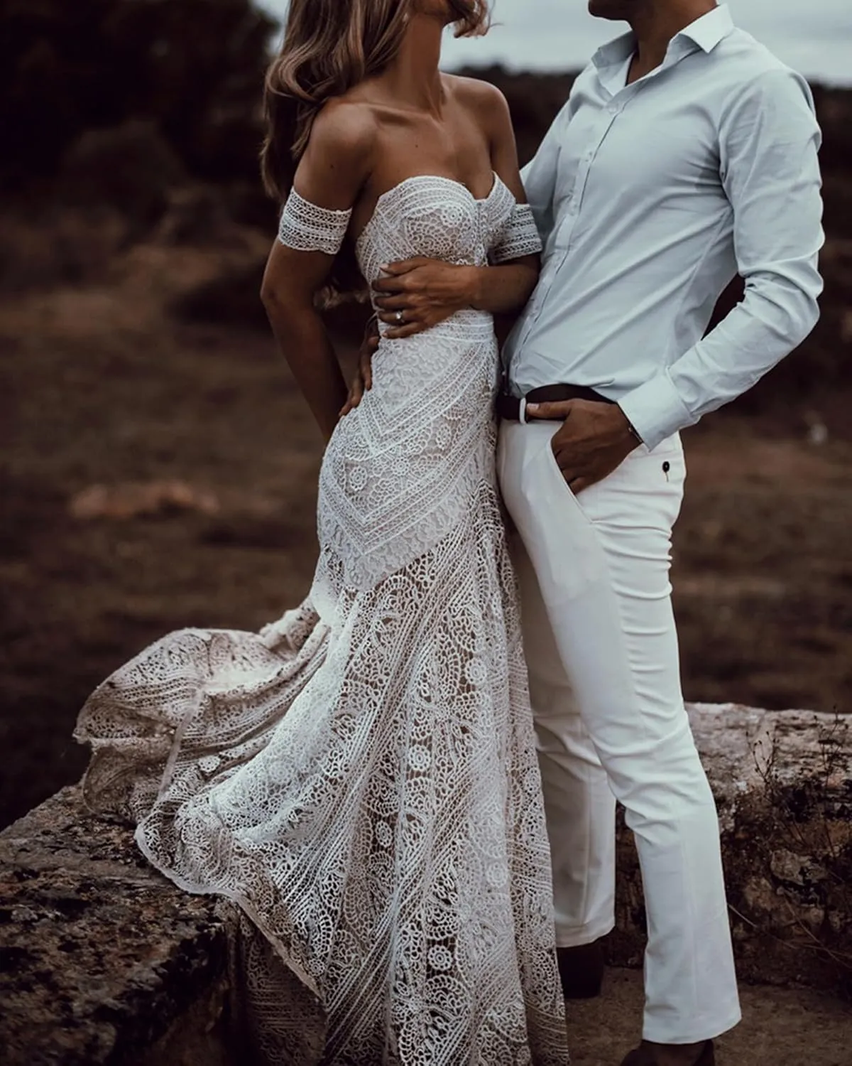 Women's Bohemian Wedding Dresses Sweetheart Mermaid Lace Bridal Gown