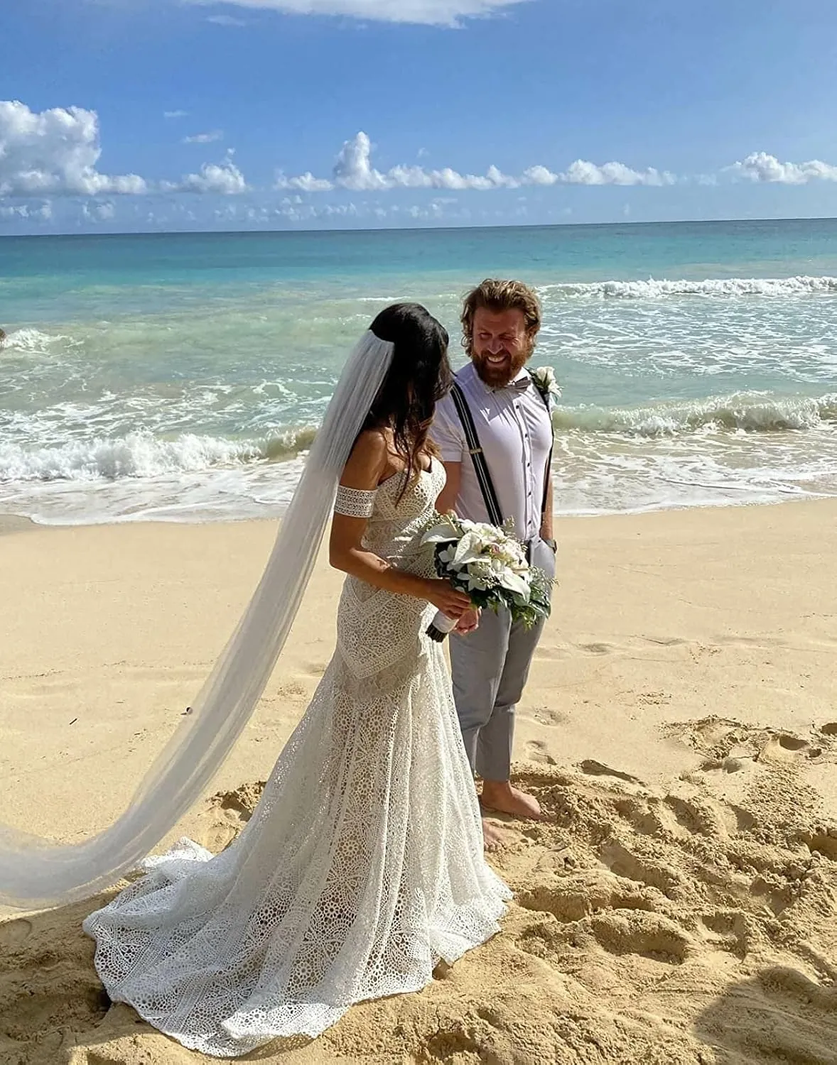 Women's Bohemian Wedding Dresses Sweetheart Mermaid Lace Bridal Gown
