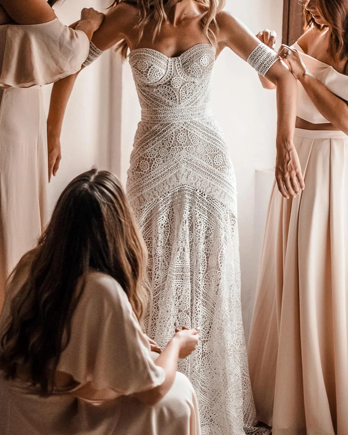 Women's Bohemian Wedding Dresses Sweetheart Mermaid Lace Bridal Gown