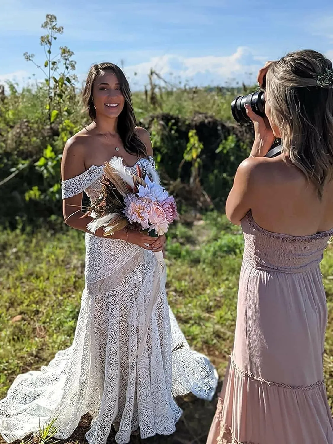 Women's Bohemian Wedding Dresses Sweetheart Mermaid Lace Bridal Gown
