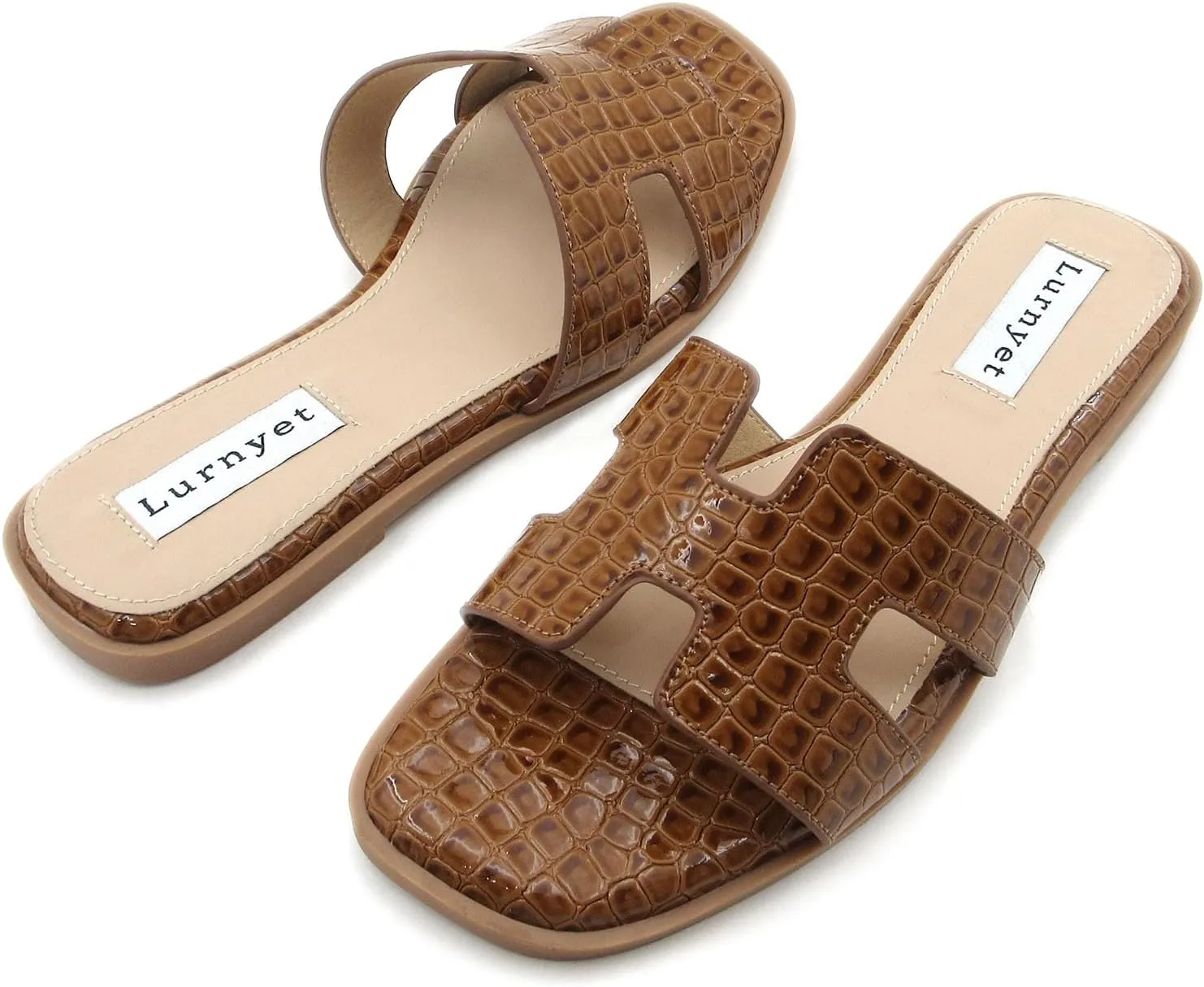 Women's Comfort Cushion Flat Sandal with Crocodile Pattern: Stylish Design Slide, Non-Slip Rubber Sole, Latex Insole for Comfort, Perfect for Parties, Gatherings, Casual Wear, Vacations, and Beach Days