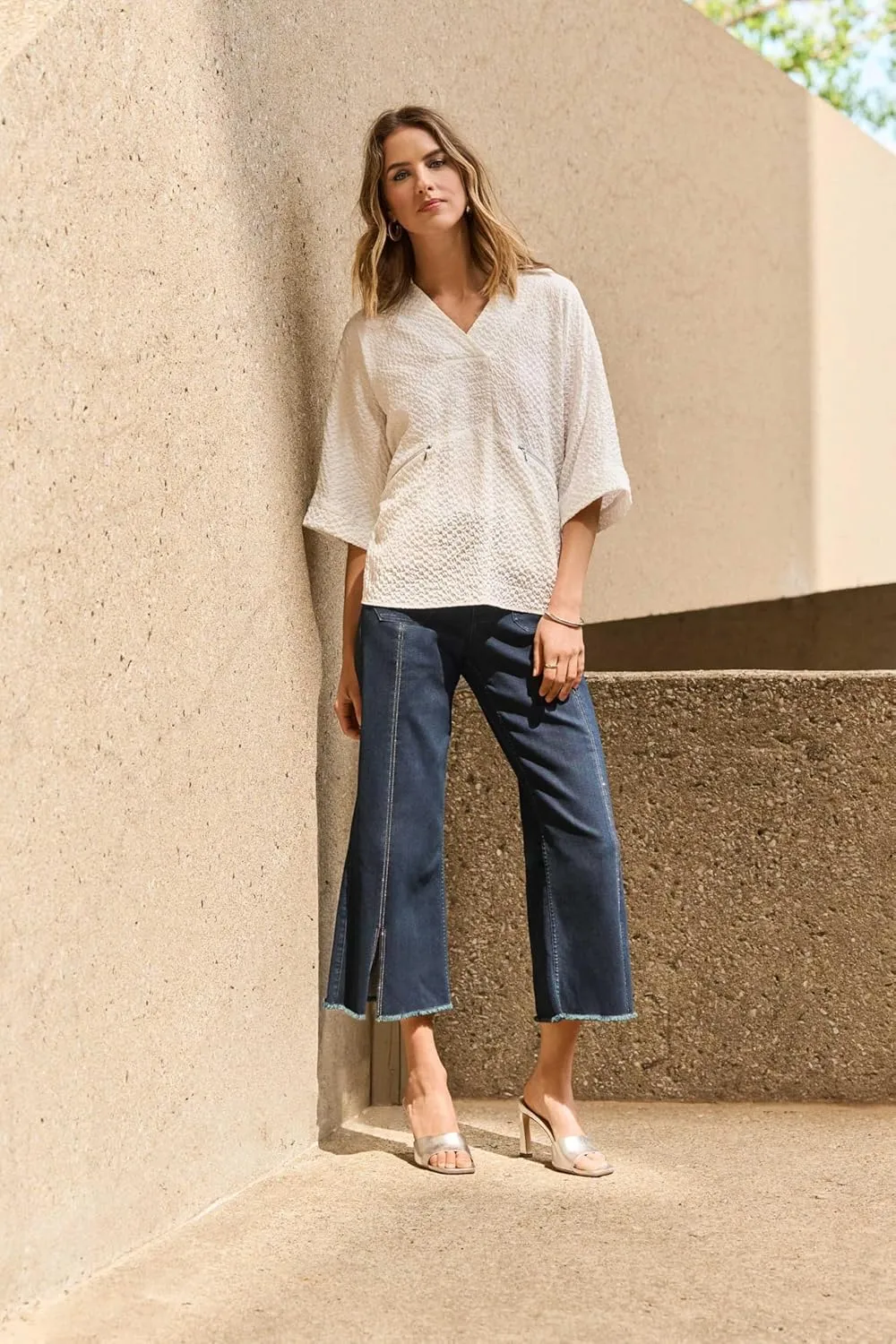 Women's Culotte Jeans with Embellished Front Seam