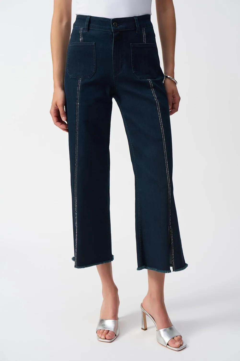 Women's Culotte Jeans with Embellished Front Seam