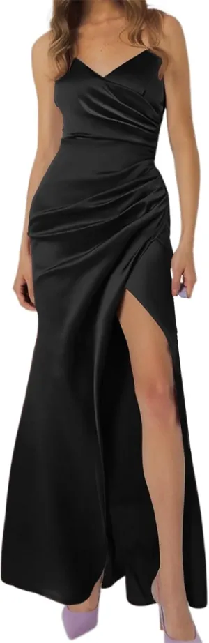 Women's Elegant Backless Pleated Satin Strapless Bridesmaid Dress Sequin Maxi Dress for Women