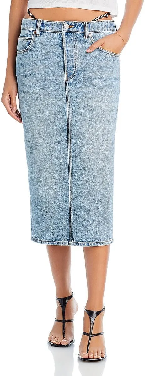 Womens Embellished Thong-Style Straps Denim Skirt Blue 25