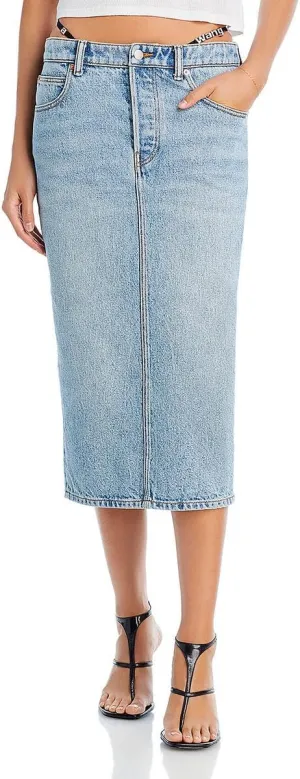 Womens Embellished Thong-Style Straps Denim Skirt Blue 25