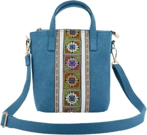 Womens Ethnic Embroidered Crossbody Bag Small Canvas Handbags Phone Pouch Wristlet Bag Coin Shoulder Purse