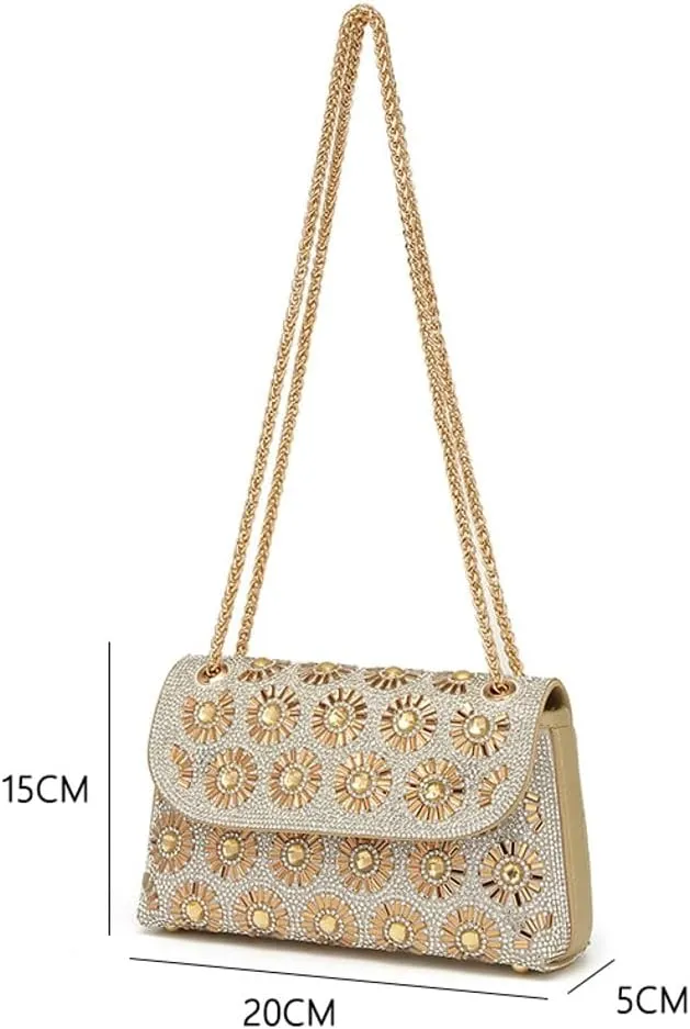 Women's Fashionable Studded Small Square Bag: Full - Diamond Party Bag for Shoulder, Crossbody or Underarm Carry
