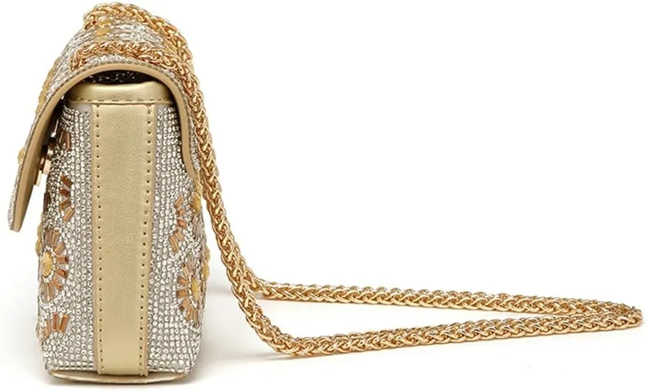 Women's Fashionable Studded Small Square Bag: Full - Diamond Party Bag for Shoulder, Crossbody or Underarm Carry