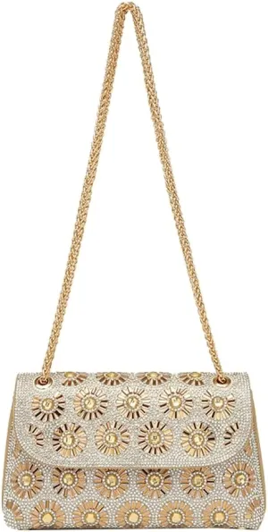 Women's Fashionable Studded Small Square Bag: Full - Diamond Party Bag for Shoulder, Crossbody or Underarm Carry