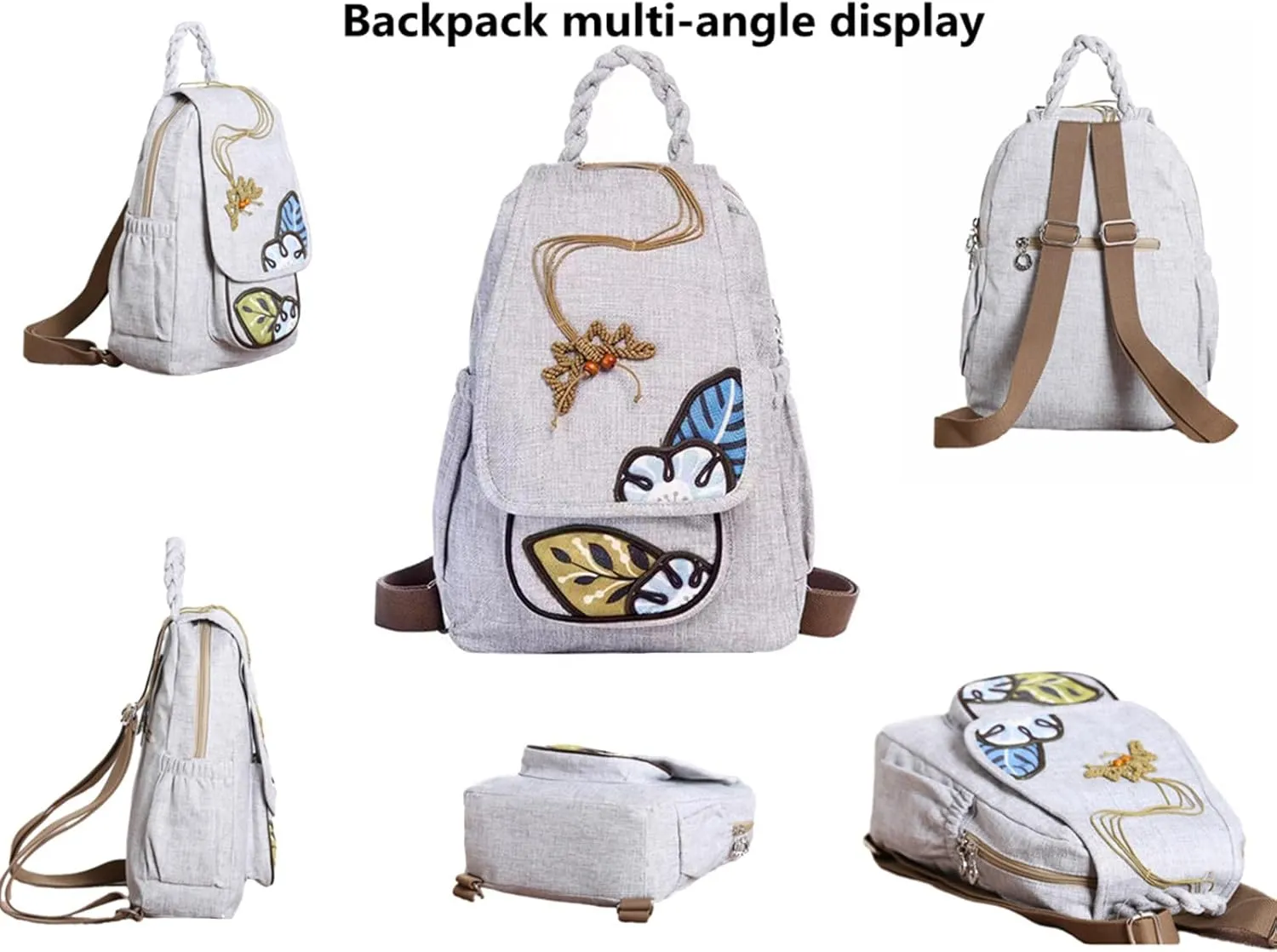 Womens Hippie Cotton Hemp Cloth Backpack Boho Vintage Embroidered Casual Purse