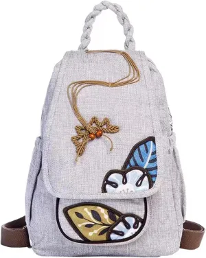 Womens Hippie Cotton Hemp Cloth Backpack Boho Vintage Embroidered Casual Purse