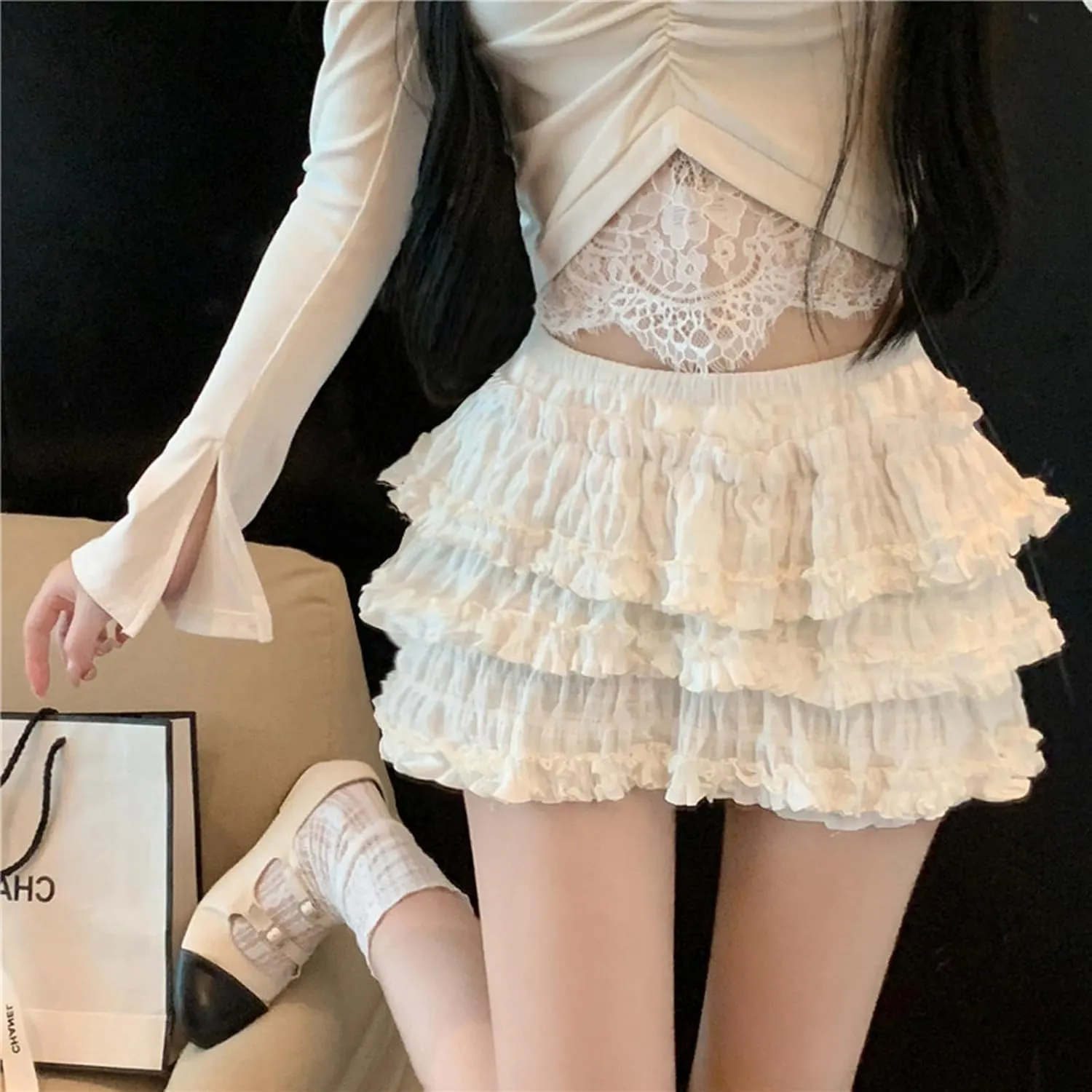 Womens Lolita Bloomers Retro Embossed Ruffles Pumpkin Pants Bottom Shorts