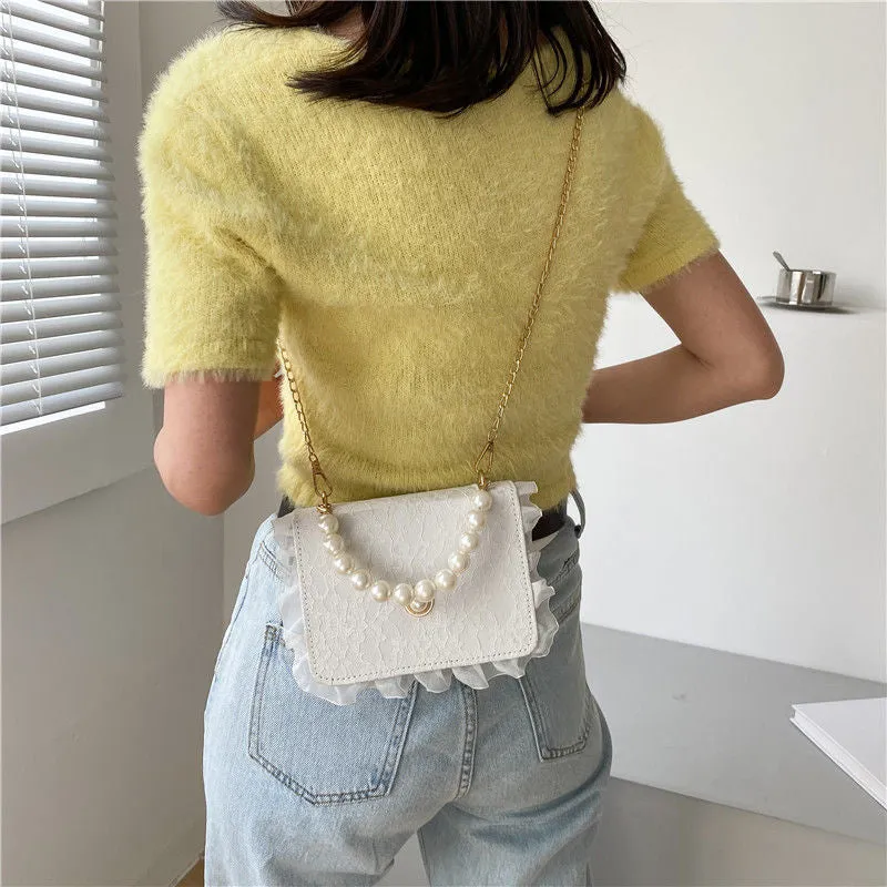 Women's Pearl Chain French Retro Portable Shoulder Bags