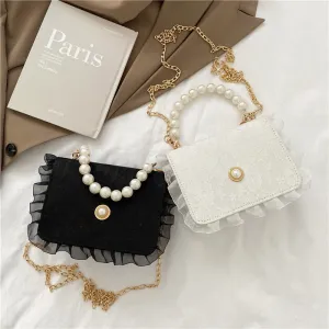Women's Pearl Chain French Retro Portable Shoulder Bags