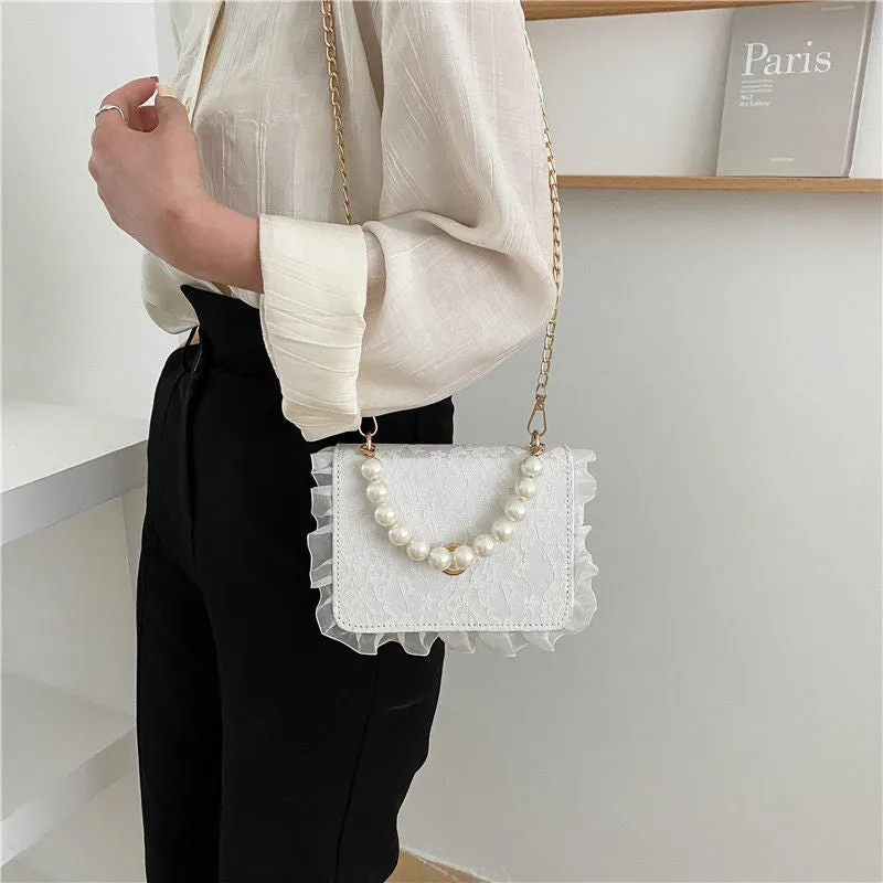 Women's Pearl Chain French Retro Portable Shoulder Bags