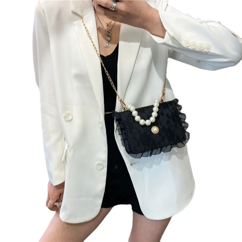 Women's Pearl Chain French Retro Portable Shoulder Bags