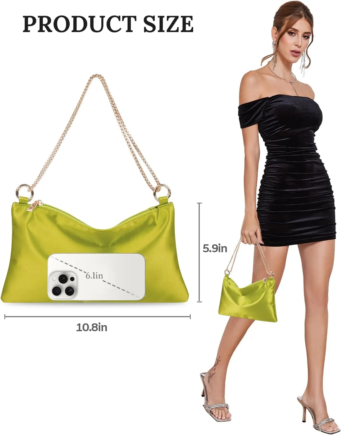 Women’s Satin Evening Bag Clutch Purse Handbag for Women Wedding Shoulder Bag with 2 Chains for Formal Cocktail Party