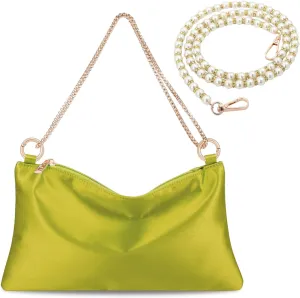 Women’s Satin Evening Bag Clutch Purse Handbag for Women Wedding Shoulder Bag with 2 Chains for Formal Cocktail Party